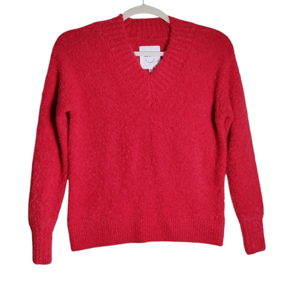 Aerie Real Good Red V-Neck Boucle Knit Sweater XXS oversized‎